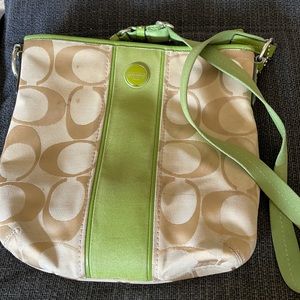 Coach crossbody w green strap
